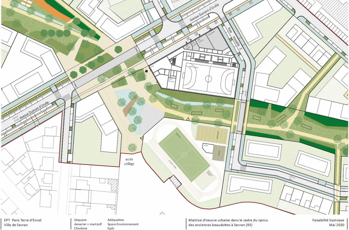 Établissement Public Territorial Paris Terres d'Envol - Insertion urbaine de l'équipement sportif - Denerier et Martzolf dans le cadre de la mission MOE urbain sur la base des données Viapolis Établissement Public Territorial Paris Terres d'Envol - Insertion urbaine de l'équipement sportif - Denerier et Martzolf dans le cadre de la mission MOE urbain sur la base des données Viapolis