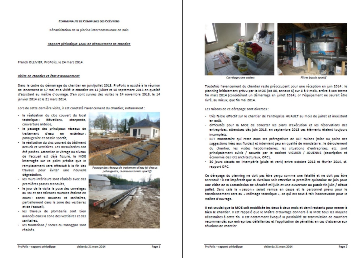Extrait d'un rapport périodique de chantier - Viapolis Extrait d'un rapport périodique de chantier - Viapolis